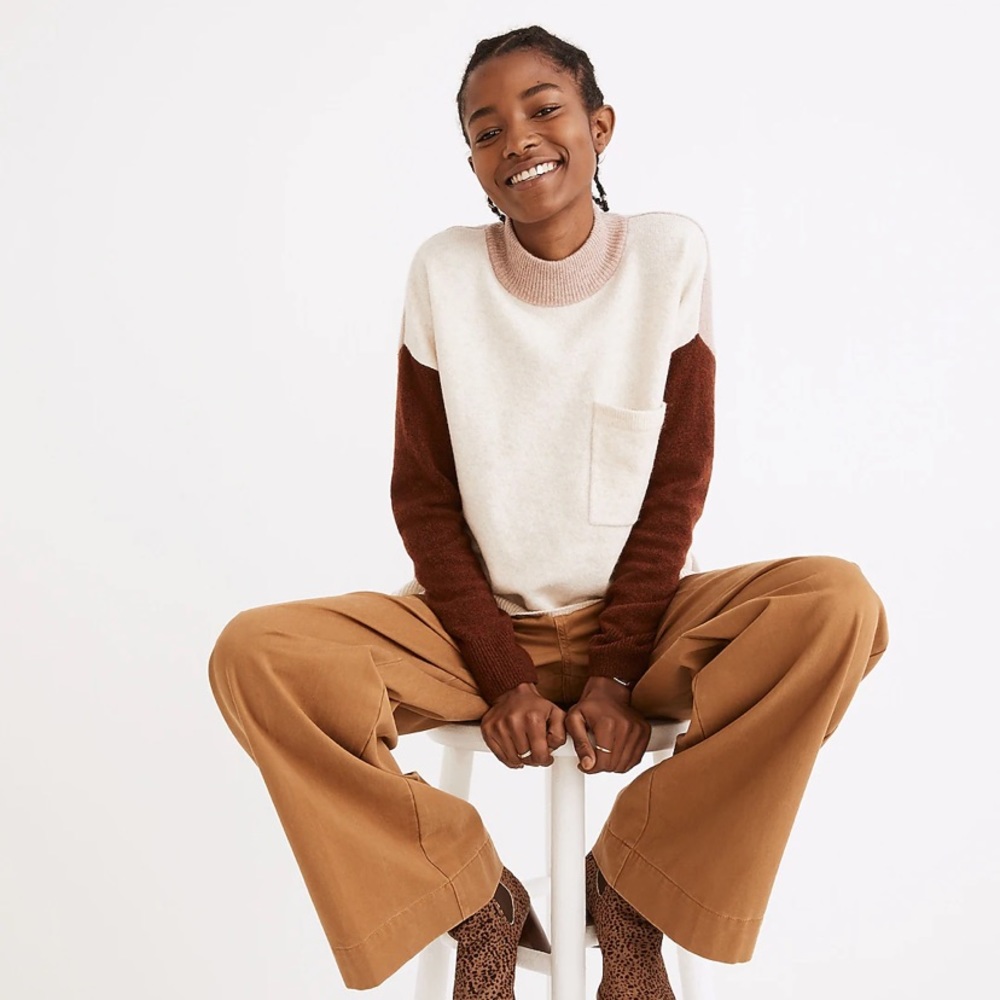 Madewell Redmond mock neck colorblock pocket sweater sz medium